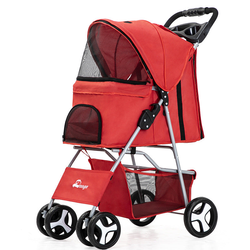 Foldable Pet Stroller with Storage Basket