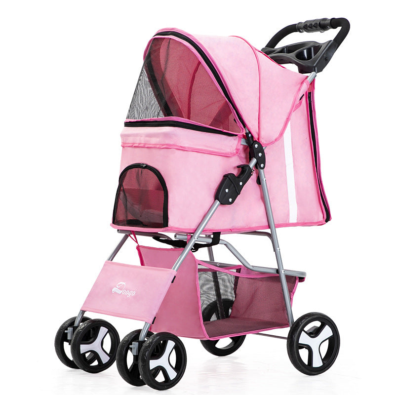 Foldable Pet Stroller with Storage Basket