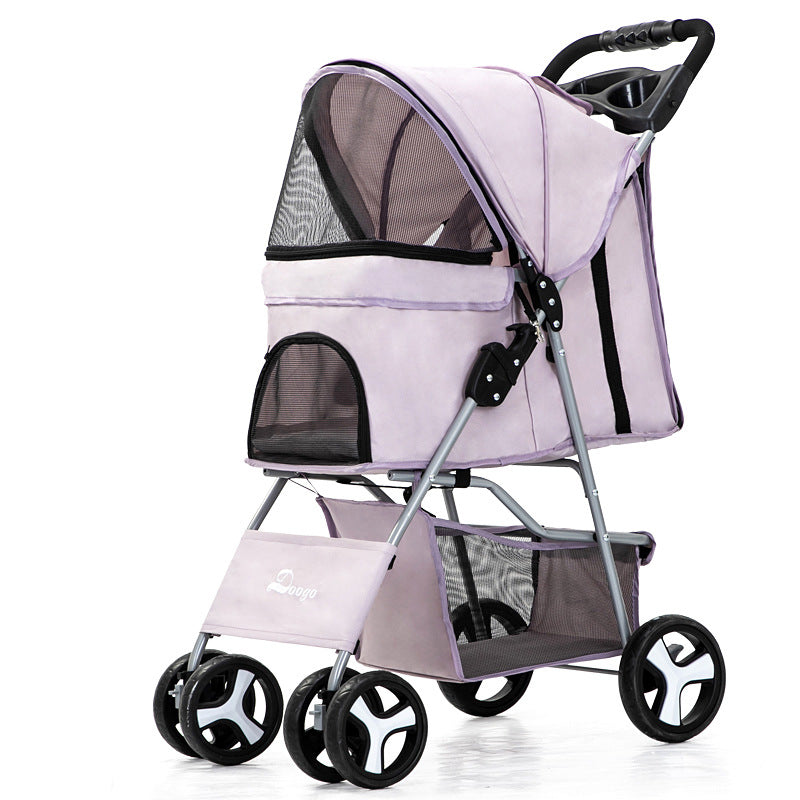 Foldable Pet Stroller with Storage Basket