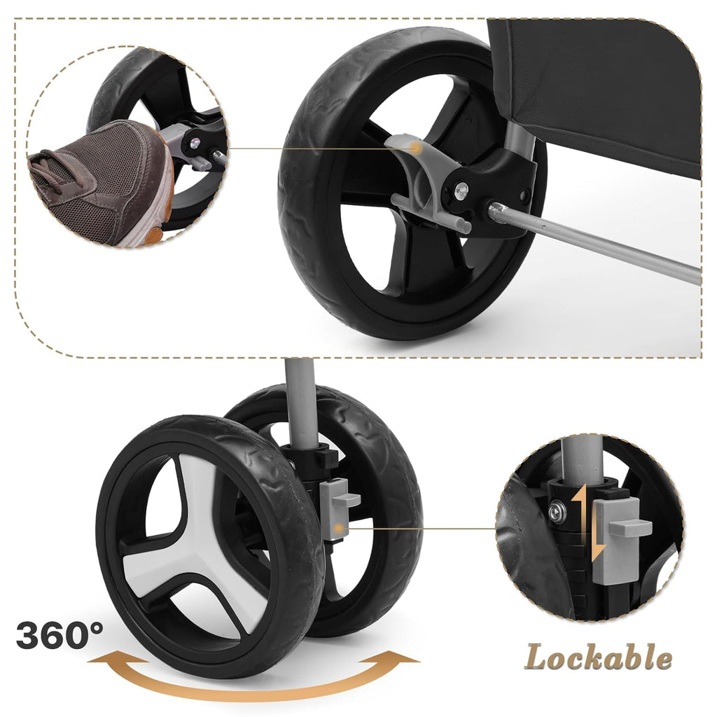 Foldable Pet Stroller with Storage Basket
