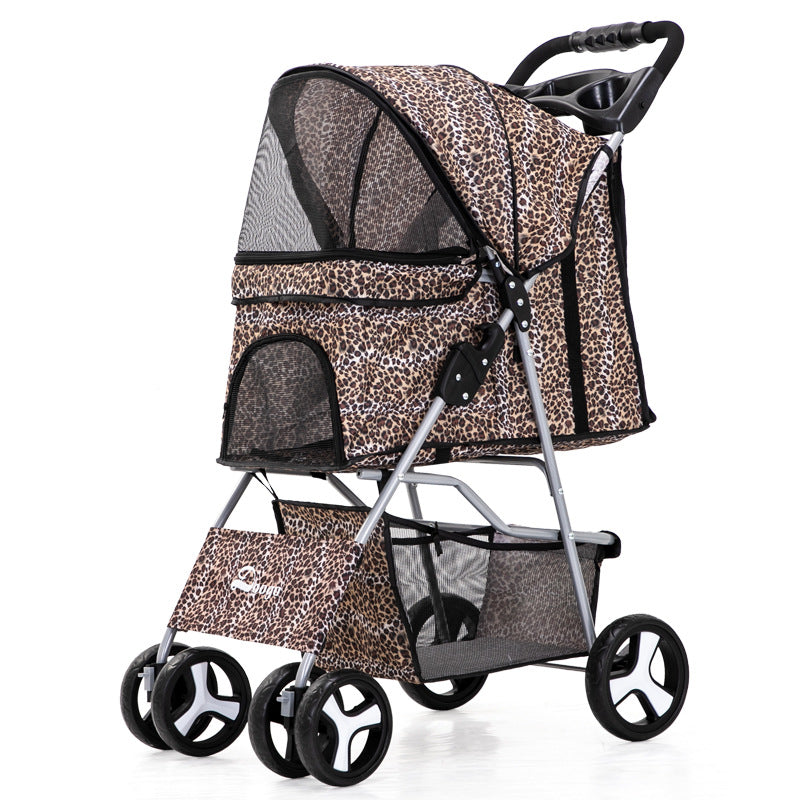 Foldable Pet Stroller with Storage Basket