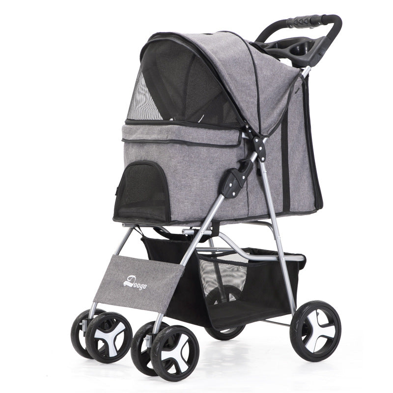 Foldable Pet Stroller with Storage Basket