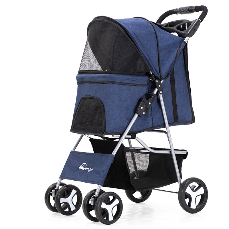 Foldable Pet Stroller with Storage Basket