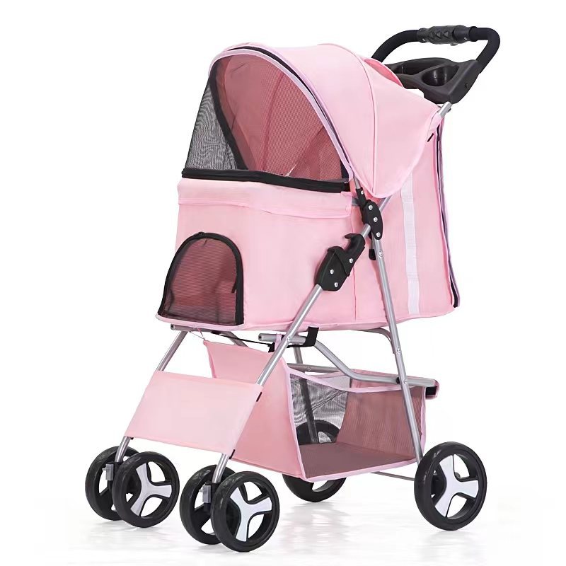 Foldable Pet Stroller with Storage Basket